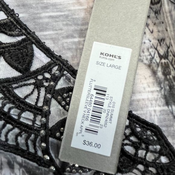 APT 9 EMBELISHED WITH BLACK LACE AND STUDS, V NECK TSHIRT SZ L NWT - Picture 6 of 7